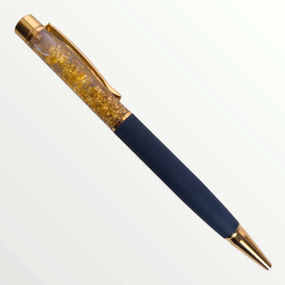 (PEN-024) Gold Flake Zari Metal Pen - BLUE
