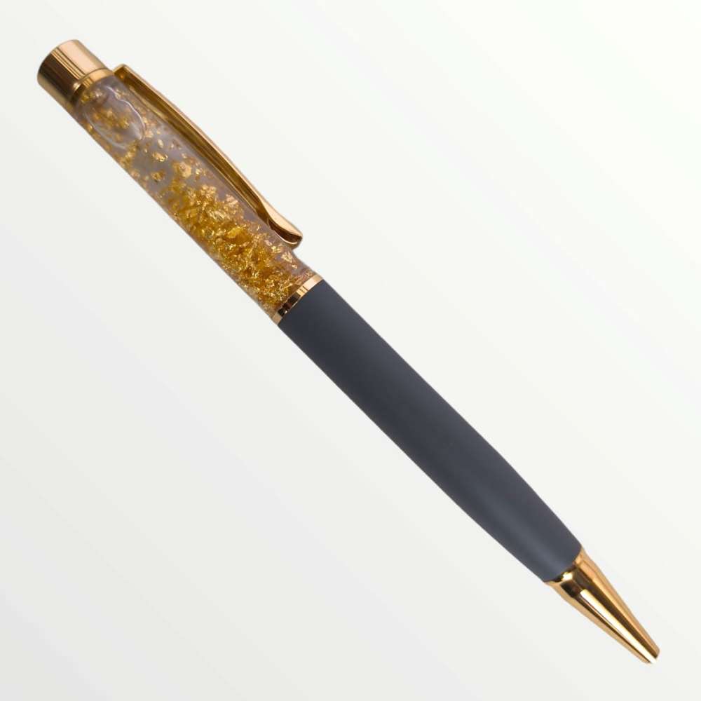 (PEN-026) Gold Flake Zari Metal Pen - GRAY