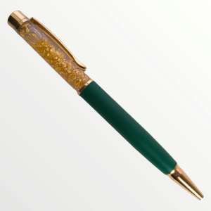 (PEN-027) Gold Flake Zari Metal Pen - OLIVE