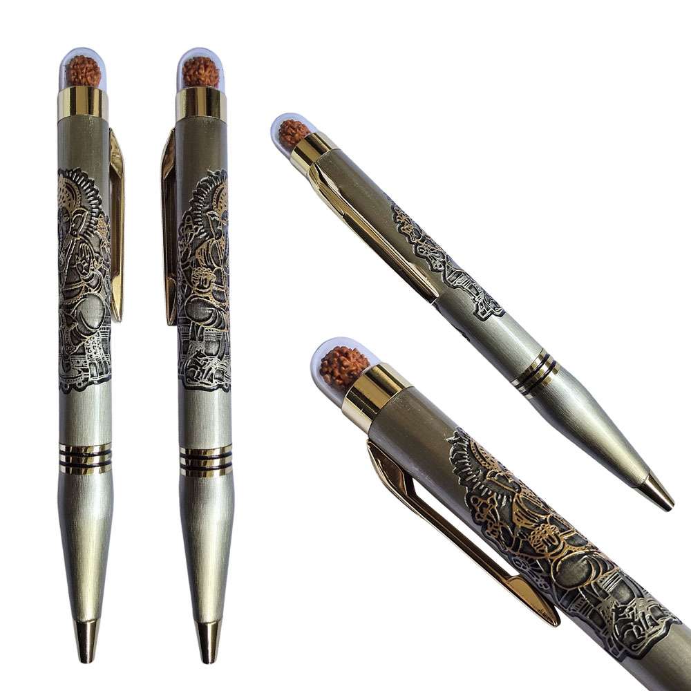 (PEN-037) God Metal Pen Rudraksha Ganesh