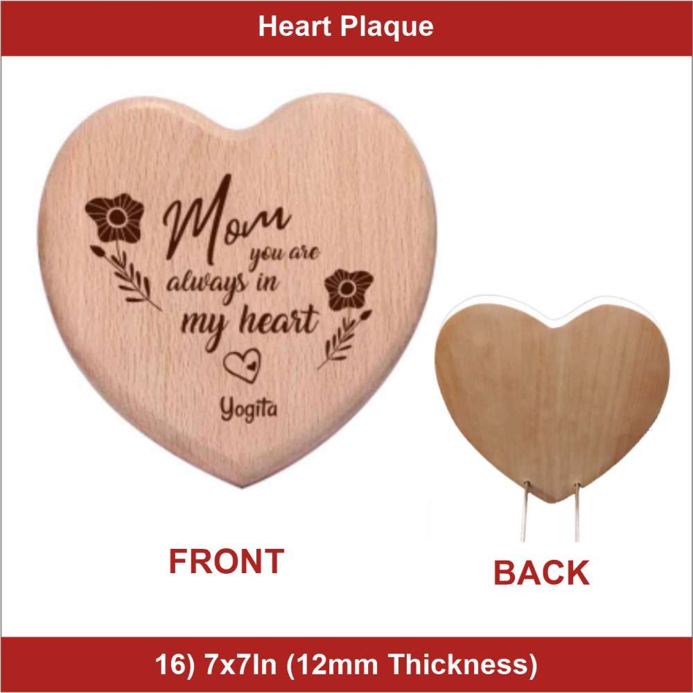 Shape Heart 7x7inch 12mm Thickness wooden Plaque - 12