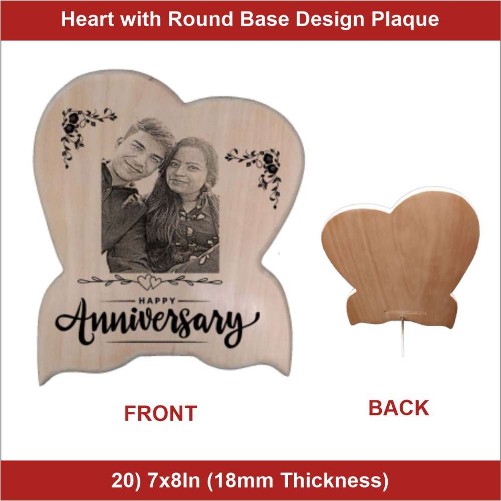 Shape Heart With Round Base Design 7x8inch 12mm Thickness wooden Plaque - 15