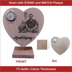 Shape Heart with stand and watch 6x6inch 12mm Thickness wooden Plaque - 11